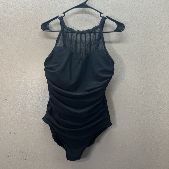 Magicsuit Mesh Overlay Monokini Swimsuit Size 8 One Piece Black Slimming - Picture 2 of 8